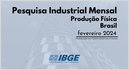 Pesquisa Industrial Mensal – Produção Física Brasil, IBGE fevereiro/2024